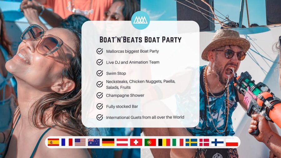 Mallorca: Boat Party with DJ, Buffet and Entertainment - Cala Delta cliffs swim stop, how to time your sea time